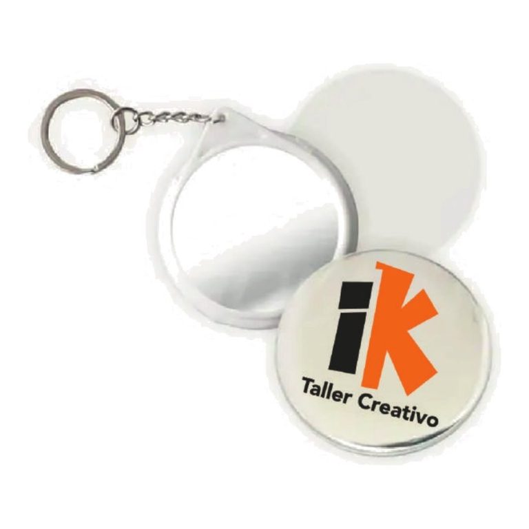 Fotobotón espejo llavero personalizable de Impakta Taller Creativo