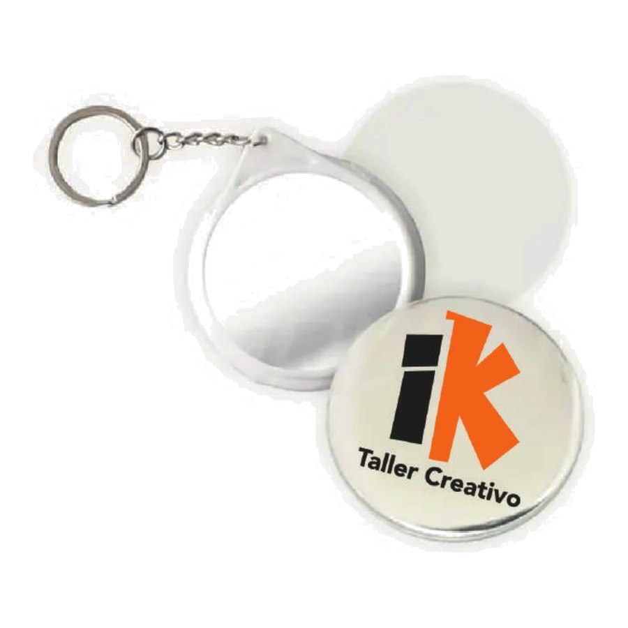 Fotobotón espejo llavero personalizable de Impakta Taller Creativo